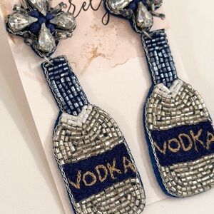 Hand Beaded Cute Vodka Bottle Earrings - brand new!